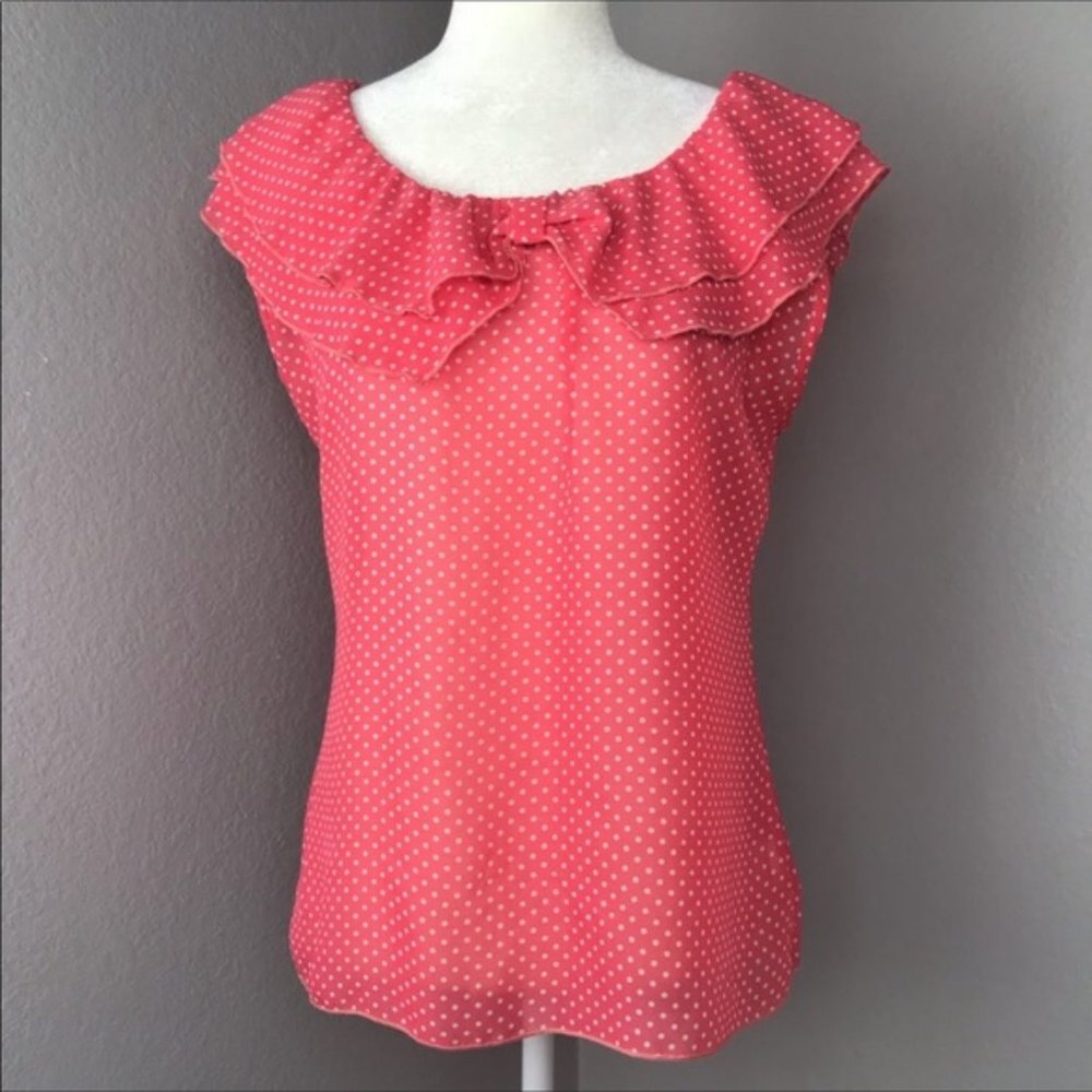 DownEast Coral Polka Dot Blouse - Picture 1 of 7